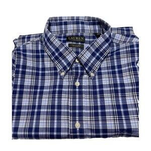 Ralph Lauren Mens Shirt Cotton Blue Multicolor Plaid Long Sleeve Button Down 2XL